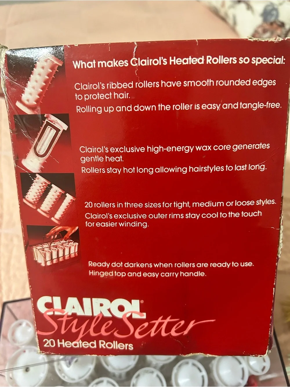 Clairol Style Setter Hot Rollers Hair Curlers C-20-R Home/Travel W/ Clip Vintage